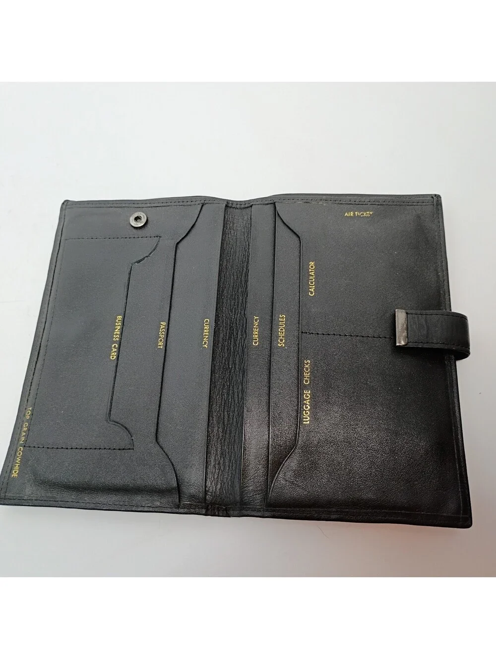 Black Cowhide Leather Travel Wallet Travelers Checks Airline Tickets Etc
